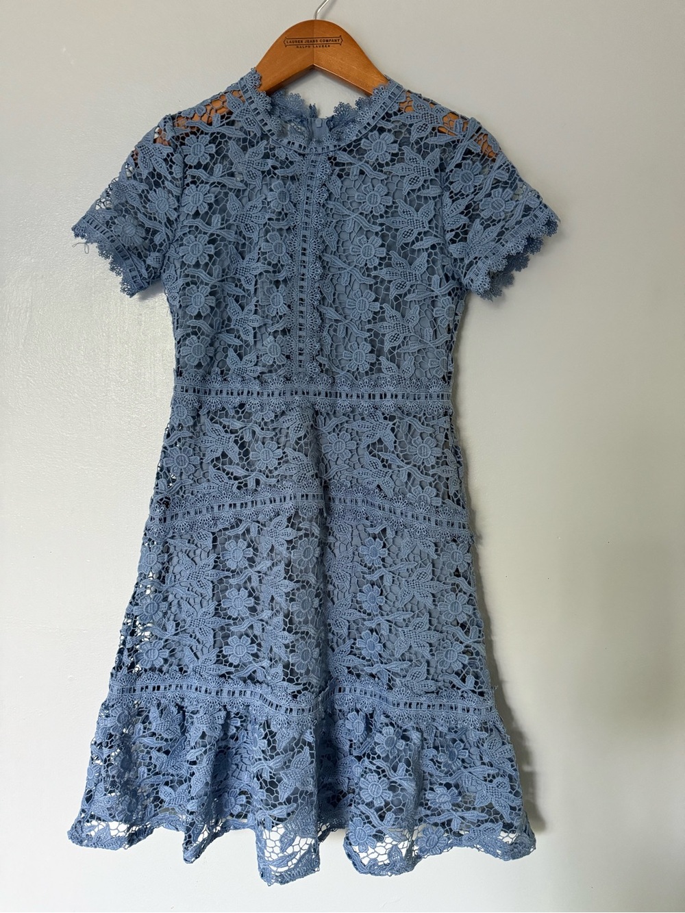 Girls' Blue Lace Mini Dress with Floral Crochet